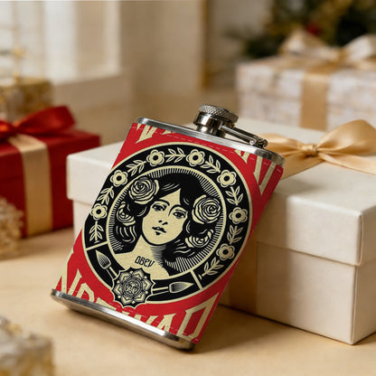 Vintage anti-war poster with female portrait PU Flask, Men's Personalized Water Bottle, Leather Hip Bottle, Groom Gifts, Groom Suggestions, Wedding Party Favors, Best Christmas Gifts, Christmas Gifts, Christmas, Can Be Used in 4 Seasons