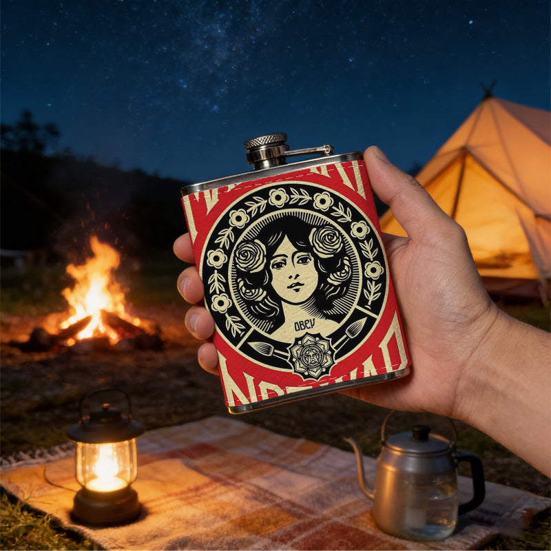 Vintage anti-war poster with female portrait PU Flask, Men's Personalized Water Bottle, Leather Hip Bottle, Groom Gifts, Groom Suggestions, Wedding Party Favors, Best Christmas Gifts, Christmas Gifts, Christmas, Can Be Used in 4 Seasons