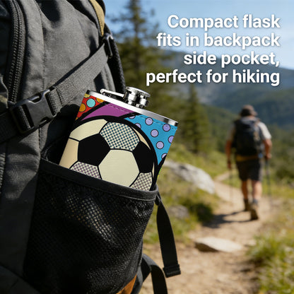 Colorful pop art styled soccer ball PU Flask, Men's Personalized Water Bottle, Leather Hip Bottle, Groom Gifts, Groom Suggestions, Wedding Party Favors, Best Christmas Gifts, Christmas Gifts, Christmas, Can Be Used in 4 Seasons