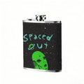 Green alien with text "spaced out" PU Flask, Men's Personalized Water Bottle, Leather Hip Bottle, Groom Gifts, Groom Suggestions, Wedding Party Favors, Best Christmas Gifts, Christmas Gifts, Christmas, Can Be Used in 4 Seasons