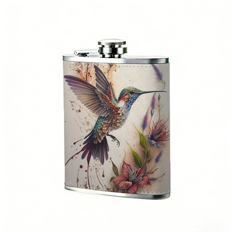 Watercolor hummingbird and flowers PU Flask, Men's Personalized Water Bottle, Leather Hip Bottle, Groom Gifts, Groom Suggestions, Wedding Party Favors, Best Christmas Gifts, Christmas Gifts, Christmas, Can Be Used in 4 Seasons