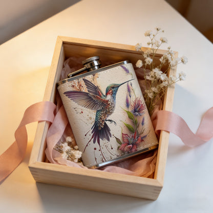 Watercolor hummingbird and flowers PU Flask, Men's Personalized Water Bottle, Leather Hip Bottle, Groom Gifts, Groom Suggestions, Wedding Party Favors, Best Christmas Gifts, Christmas Gifts, Christmas, Can Be Used in 4 Seasons