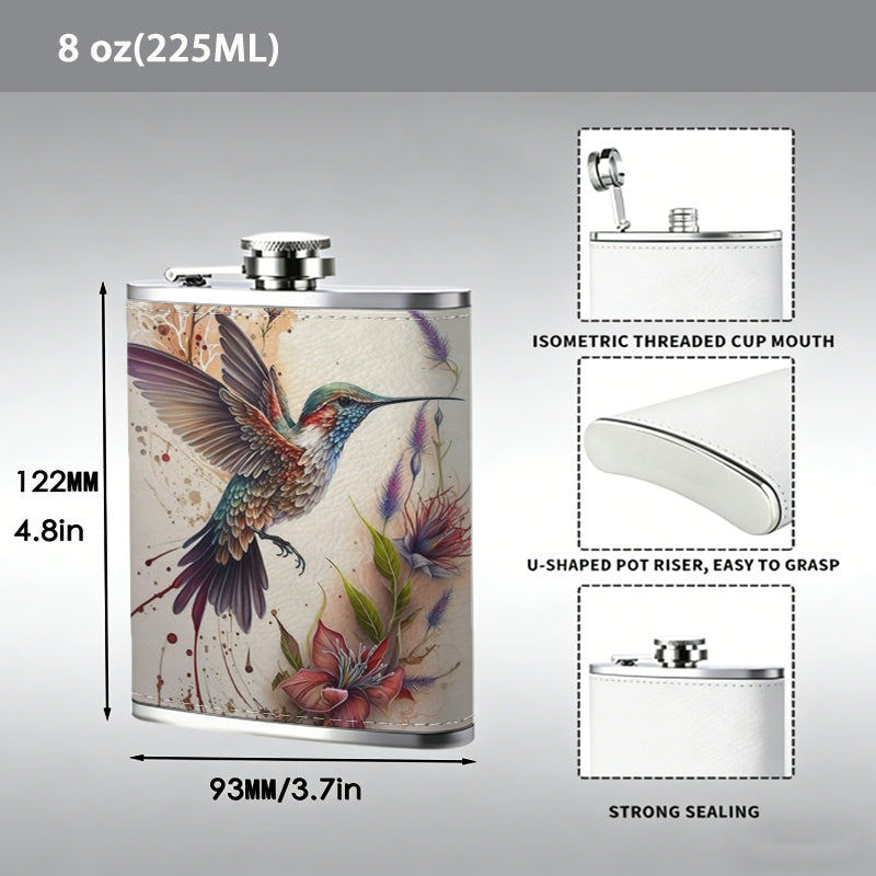 Watercolor hummingbird and flowers PU Flask, Men's Personalized Water Bottle, Leather Hip Bottle, Groom Gifts, Groom Suggestions, Wedding Party Favors, Best Christmas Gifts, Christmas Gifts, Christmas, Can Be Used in 4 Seasons