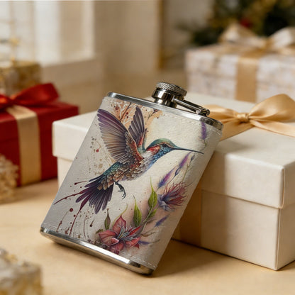 Watercolor hummingbird and flowers PU Flask, Men's Personalized Water Bottle, Leather Hip Bottle, Groom Gifts, Groom Suggestions, Wedding Party Favors, Best Christmas Gifts, Christmas Gifts, Christmas, Can Be Used in 4 Seasons