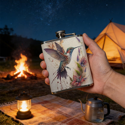 Watercolor hummingbird and flowers PU Flask, Men's Personalized Water Bottle, Leather Hip Bottle, Groom Gifts, Groom Suggestions, Wedding Party Favors, Best Christmas Gifts, Christmas Gifts, Christmas, Can Be Used in 4 Seasons