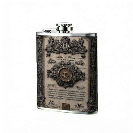 Vintage ornate decorative certificate artwork PU Flask, Men's Personalized Water Bottle, Leather Hip Bottle, Groom Gifts, Groom Suggestions, Wedding Party Favors, Best Christmas Gifts, Christmas Gifts, Christmas, Can Be Used in 4 Seasons