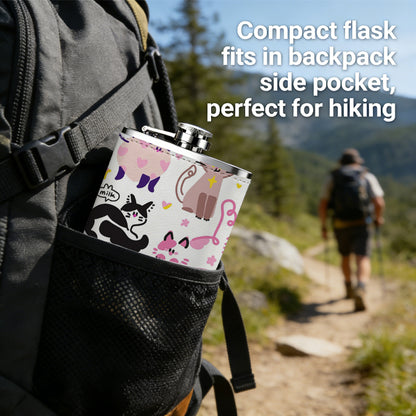Cute cartoon cat stickers PU Flask, Men's Personalized Water Bottle, Leather Hip Bottle, Groom Gifts, Groom Suggestions, Wedding Party Favors, Best Christmas Gifts, Christmas Gifts, Christmas, Can Be Used in 4 Seasons