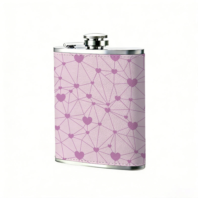 Dark hearts on pink background PU Flask, Men's Personalized Water Bottle, Leather Hip Bottle, Groom Gifts, Groom Suggestions, Wedding Party Favors, Best Christmas Gifts, Christmas Gifts, Christmas, Can Be Used in 4 Seasons