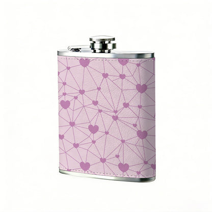 Dark hearts on pink background PU Flask, Men's Personalized Water Bottle, Leather Hip Bottle, Groom Gifts, Groom Suggestions, Wedding Party Favors, Best Christmas Gifts, Christmas Gifts, Christmas, Can Be Used in 4 Seasons