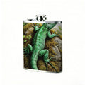 Green lizard on rock with plants PU Flask, Men's Personalized Water Bottle, Leather Hip Bottle, Groom Gifts, Groom Suggestions, Wedding Party Favors, Best Christmas Gifts, Christmas Gifts, Christmas, Can Be Used in 4 Seasons