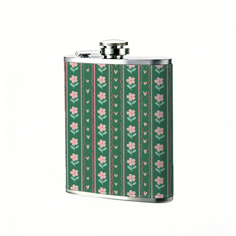 Green striped dotted pattern PU Flask, Men's Personalized Water Bottle, Leather Hip Bottle, Groom Gifts, Groom Suggestions, Wedding Party Favors, Best Christmas Gifts, Christmas Gifts, Christmas, Can Be Used in 4 Seasons