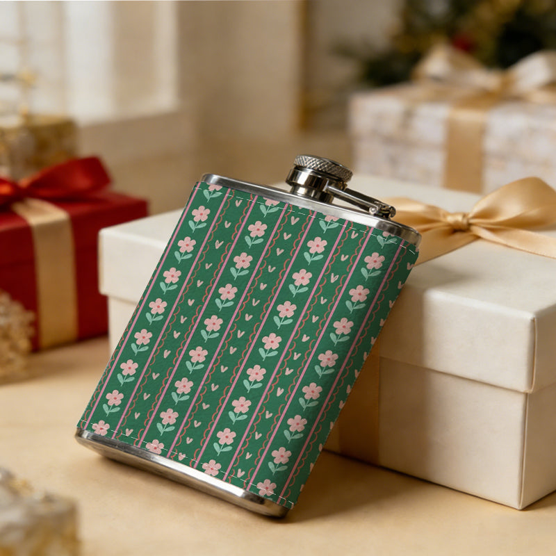 Green striped dotted pattern PU Flask, Men's Personalized Water Bottle, Leather Hip Bottle, Groom Gifts, Groom Suggestions, Wedding Party Favors, Best Christmas Gifts, Christmas Gifts, Christmas, Can Be Used in 4 Seasons