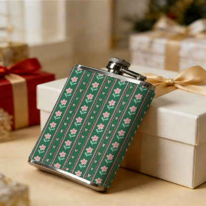 Green striped dotted pattern PU Flask, Men's Personalized Water Bottle, Leather Hip Bottle, Groom Gifts, Groom Suggestions, Wedding Party Favors, Best Christmas Gifts, Christmas Gifts, Christmas, Can Be Used in 4 Seasons