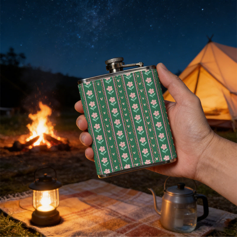 Green striped dotted pattern PU Flask, Men's Personalized Water Bottle, Leather Hip Bottle, Groom Gifts, Groom Suggestions, Wedding Party Favors, Best Christmas Gifts, Christmas Gifts, Christmas, Can Be Used in 4 Seasons