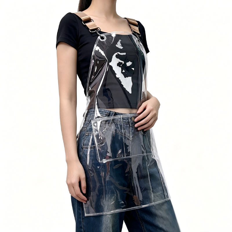 Transparent TPU waterproof apron for high-end salons, specially designed for hairdressers. It features a hair dyeing, perming, styling and cutting service. It is a non-staining work uniform
