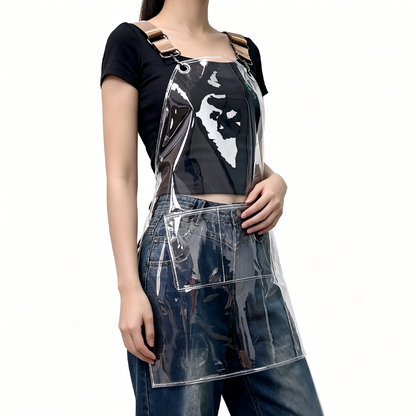Transparent TPU waterproof apron for high-end salons, specially designed for hairdressers. It features a hair dyeing, perming, styling and cutting service. It is a non-staining work uniform