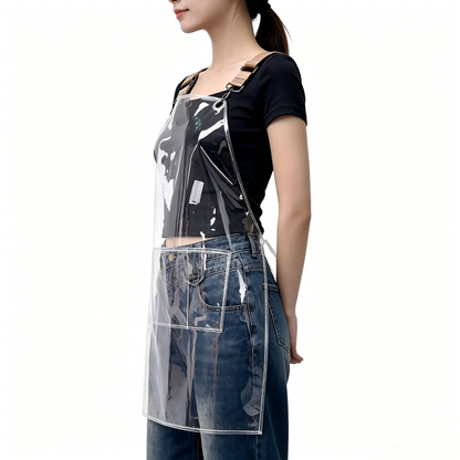 Transparent TPU waterproof apron for high-end salons, specially designed for hairdressers. It features a hair dyeing, perming, styling and cutting service. It is a non-staining work uniform