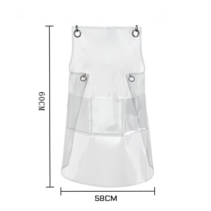 Transparent TPU waterproof apron for high-end salons, specially designed for hairdressers. It features a hair dyeing, perming, styling and cutting service. It is a non-staining work uniform