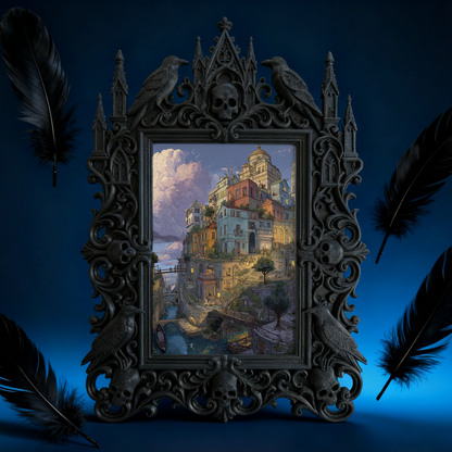 Gothic Dark Photo Frame | Hollow Crow Carving, Gothic Desk Centerpiece, Photo Studio Prop, Dressing Table Decor