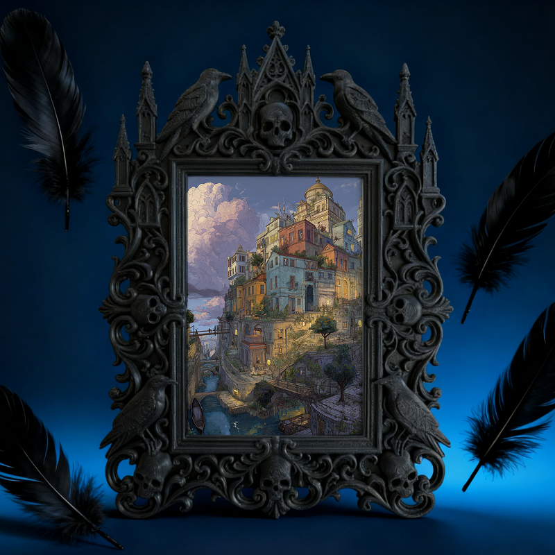 Gothic Dark Photo Frame | Hollow Crow Carving, Gothic Desk Centerpiece, Photo Studio Prop, Dressing Table Decor