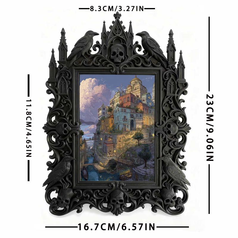 Gothic Dark Photo Frame | Hollow Crow Carving, Gothic Desk Centerpiece, Photo Studio Prop, Dressing Table Decor