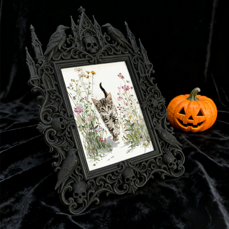 Gothic Dark-style Photo Frame | Script Murder Immersive Room Decor, Photo Ornament, Wall-mountable & Tabletop, Waterproof Plastic Frame