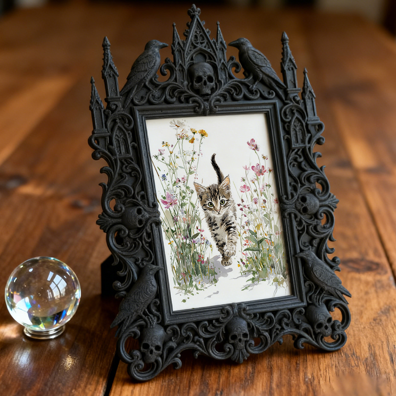 Gothic Dark-style Photo Frame | Script Murder Immersive Room Decor, Photo Ornament, Wall-mountable & Tabletop, Waterproof Plastic Frame