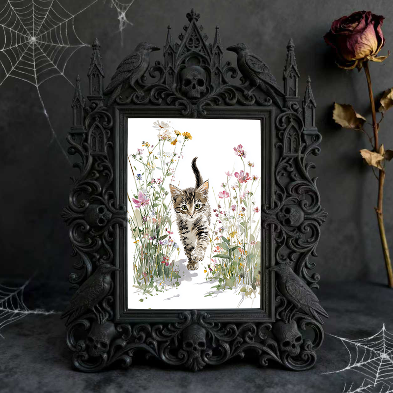 Gothic Dark-style Photo Frame | Script Murder Immersive Room Decor, Photo Ornament, Wall-mountable & Tabletop, Waterproof Plastic Frame