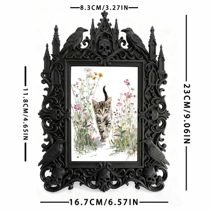 Gothic Dark-style Photo Frame | Script Murder Immersive Room Decor, Photo Ornament, Wall-mountable & Tabletop, Waterproof Plastic Frame