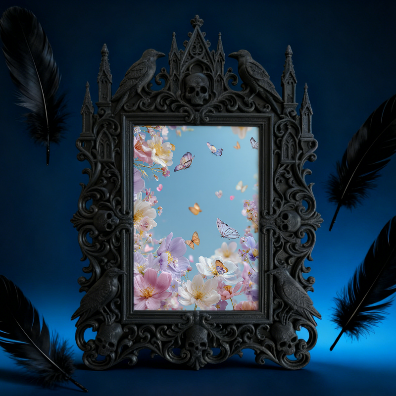 Gothic Dark-style Photo Frame | Gaming Room Table Decor, Photo Ornament, Wall-mountable & Tabletop, Waterproof Plastic Frame