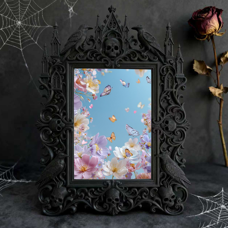 Gothic Dark-style Photo Frame | Gaming Room Table Decor, Photo Ornament, Wall-mountable & Tabletop, Waterproof Plastic Frame