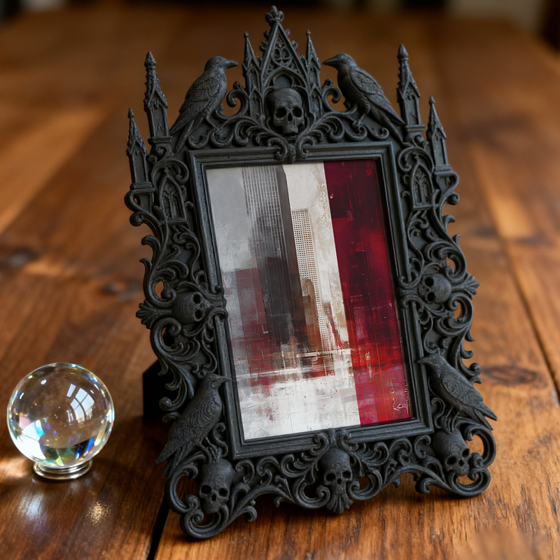 Gothic Dark-style Photo Frame | Tarot Shop Mystic Corner Decor, Photo Ornament, Wall-mountable & Tabletop, Waterproof Plastic Frame
