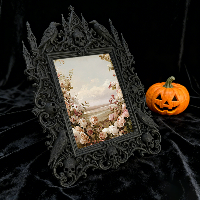 Gothic Dark-style Photo Frame | Vintage Bookstore Shelf Decor, Photo Ornament, Wall-mountable & Tabletop, Waterproof Plastic Frame