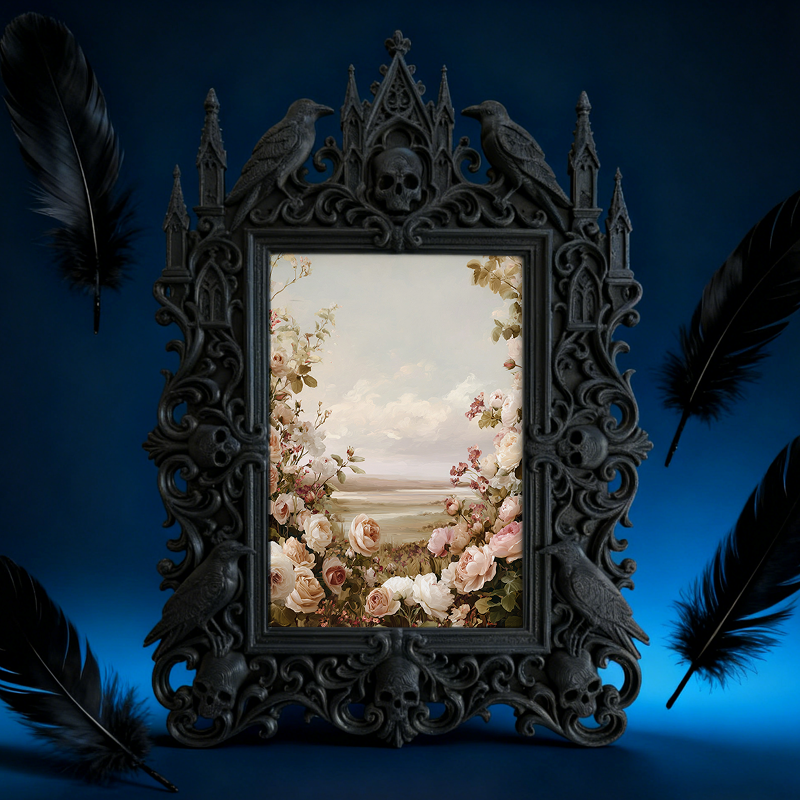 Gothic Dark-style Photo Frame | Vintage Bookstore Shelf Decor, Photo Ornament, Wall-mountable & Tabletop, Waterproof Plastic Frame