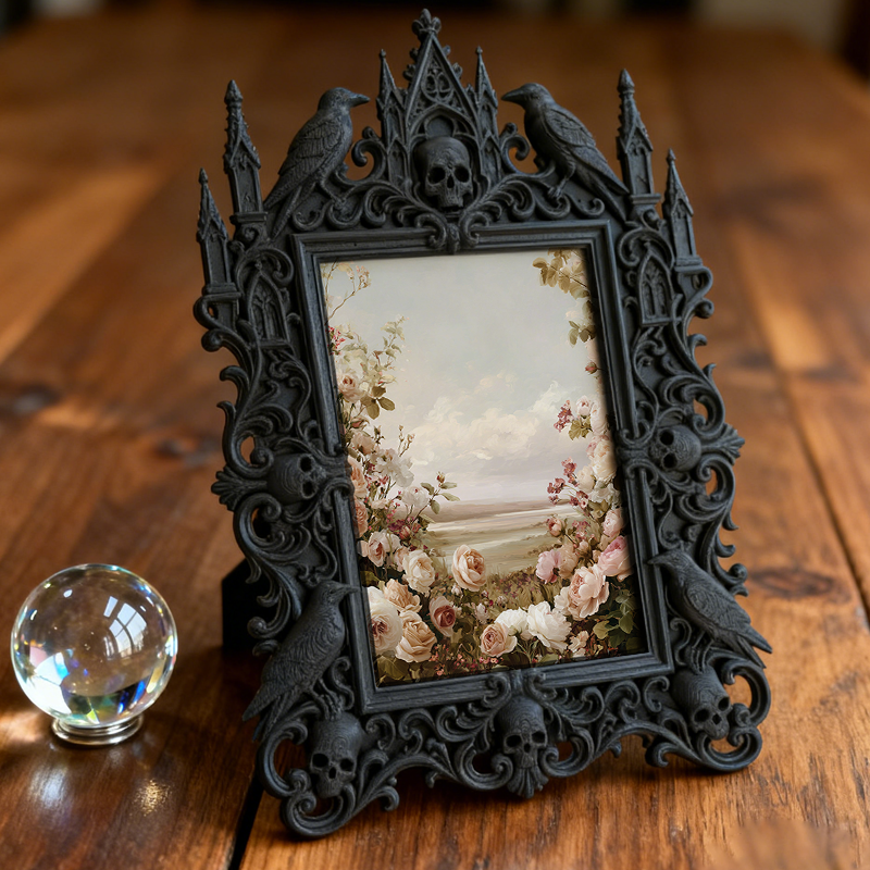 Gothic Dark-style Photo Frame | Vintage Bookstore Shelf Decor, Photo Ornament, Wall-mountable & Tabletop, Waterproof Plastic Frame