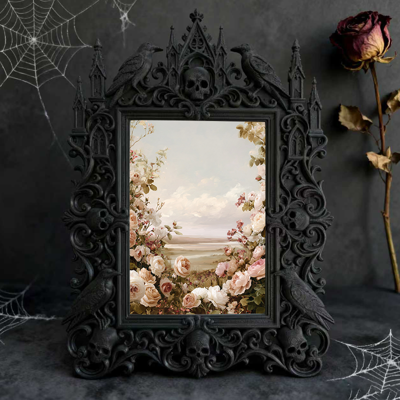 Gothic Dark-style Photo Frame | Vintage Bookstore Shelf Decor, Photo Ornament, Wall-mountable & Tabletop, Waterproof Plastic Frame