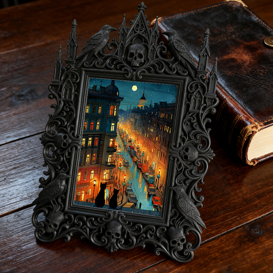 Gothic Dark-style Photo Frame | Halloween Party Atmosphere Decor, Photo Ornament, Wall-mountable & Tabletop, Waterproof Plastic Frame