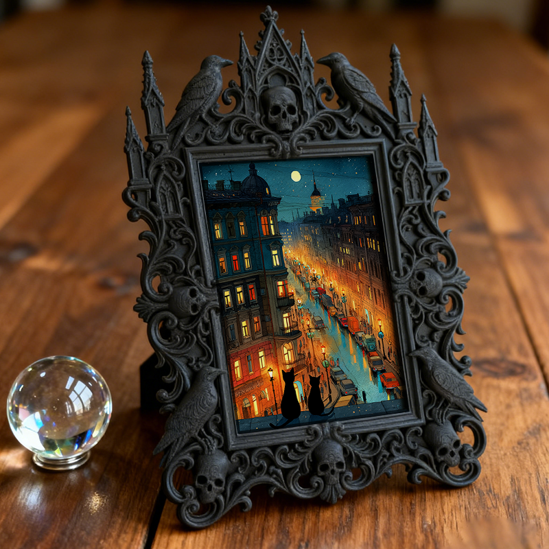 Gothic Dark-style Photo Frame | Halloween Party Atmosphere Decor, Photo Ornament, Wall-mountable & Tabletop, Waterproof Plastic Frame
