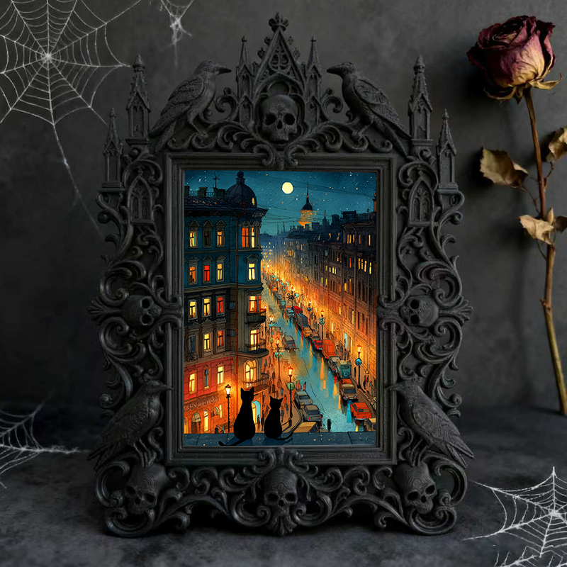 Gothic Dark-style Photo Frame | Halloween Party Atmosphere Decor, Photo Ornament, Wall-mountable & Tabletop, Waterproof Plastic Frame