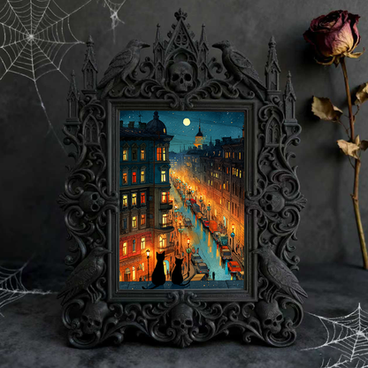 Gothic Dark-style Photo Frame | Halloween Party Atmosphere Decor, Photo Ornament, Wall-mountable & Tabletop, Waterproof Plastic Frame