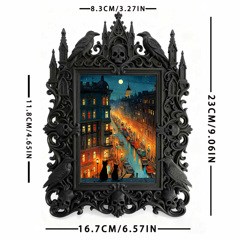 Gothic Dark-style Photo Frame | Halloween Party Atmosphere Decor, Photo Ornament, Wall-mountable & Tabletop, Waterproof Plastic Frame