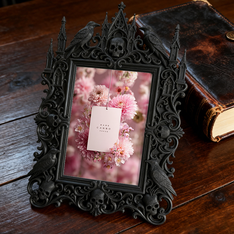 Gothic Dark-style Photo Frame | Pet Memorial Corner Decor, Photo Ornament, Wall-mountable & Tabletop, Waterproof Plastic Frame