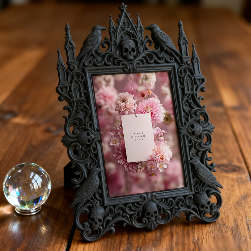 Gothic Dark-style Photo Frame | Pet Memorial Corner Decor, Photo Ornament, Wall-mountable & Tabletop, Waterproof Plastic Frame