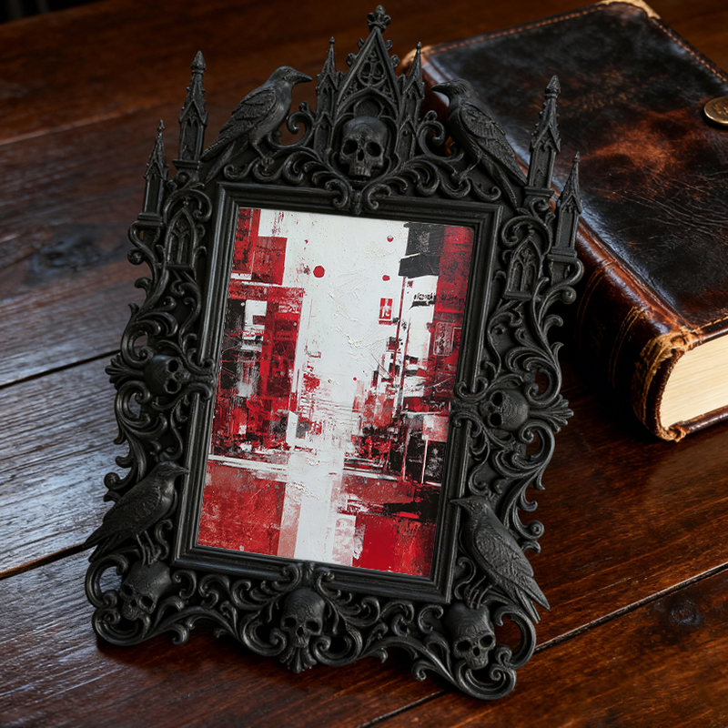 Gothic Dark-style Photo Frame | Handmade Candle Studio Table Decor, Photo Ornament, Wall-mountable & Tabletop, Waterproof Plastic Frame