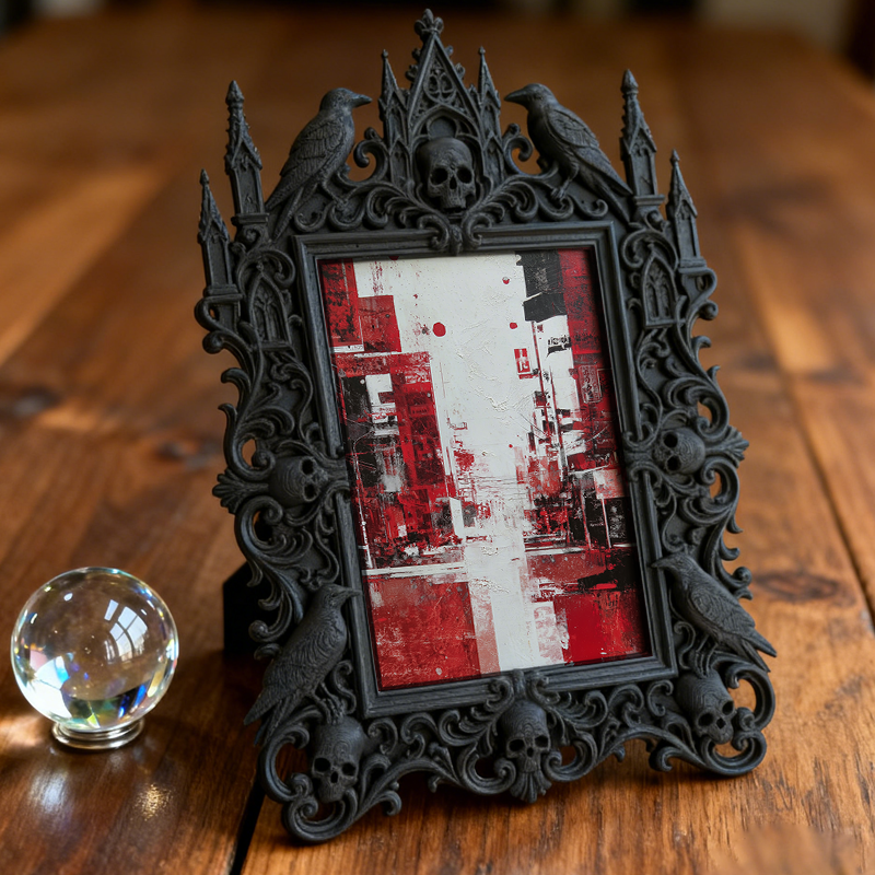 Gothic Dark-style Photo Frame | Handmade Candle Studio Table Decor, Photo Ornament, Wall-mountable & Tabletop, Waterproof Plastic Frame