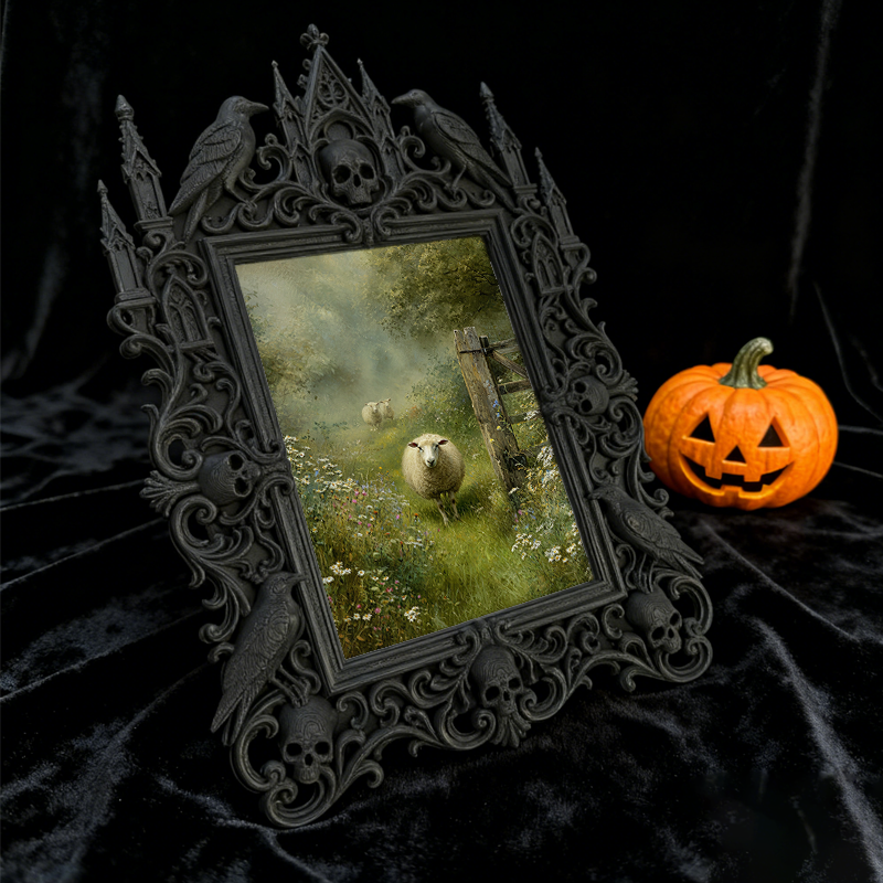 Gothic Dark-style Photo Frame | Escape Room Clue Wall Decor, Photo Ornament, Wall-mountable & Tabletop, Waterproof Plastic Frame