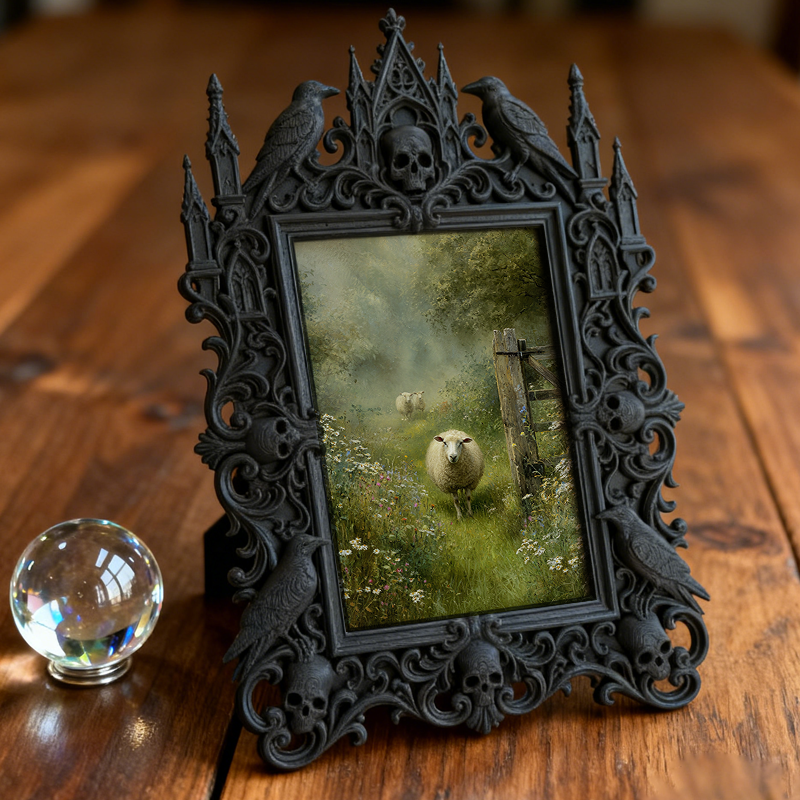 Gothic Dark-style Photo Frame | Escape Room Clue Wall Decor, Photo Ornament, Wall-mountable & Tabletop, Waterproof Plastic Frame