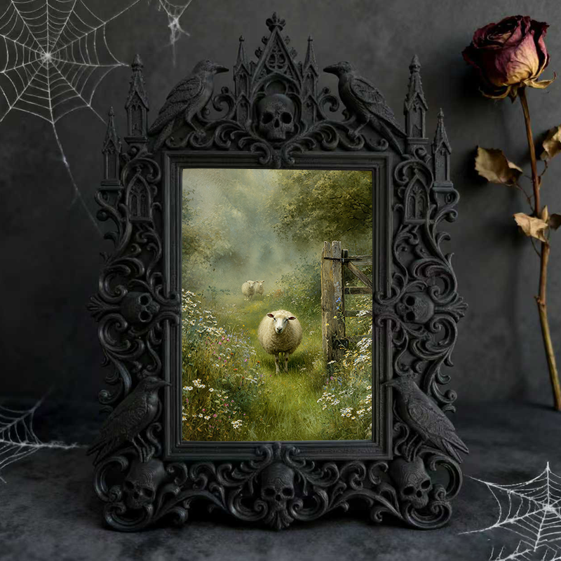 Gothic Dark-style Photo Frame | Escape Room Clue Wall Decor, Photo Ornament, Wall-mountable & Tabletop, Waterproof Plastic Frame
