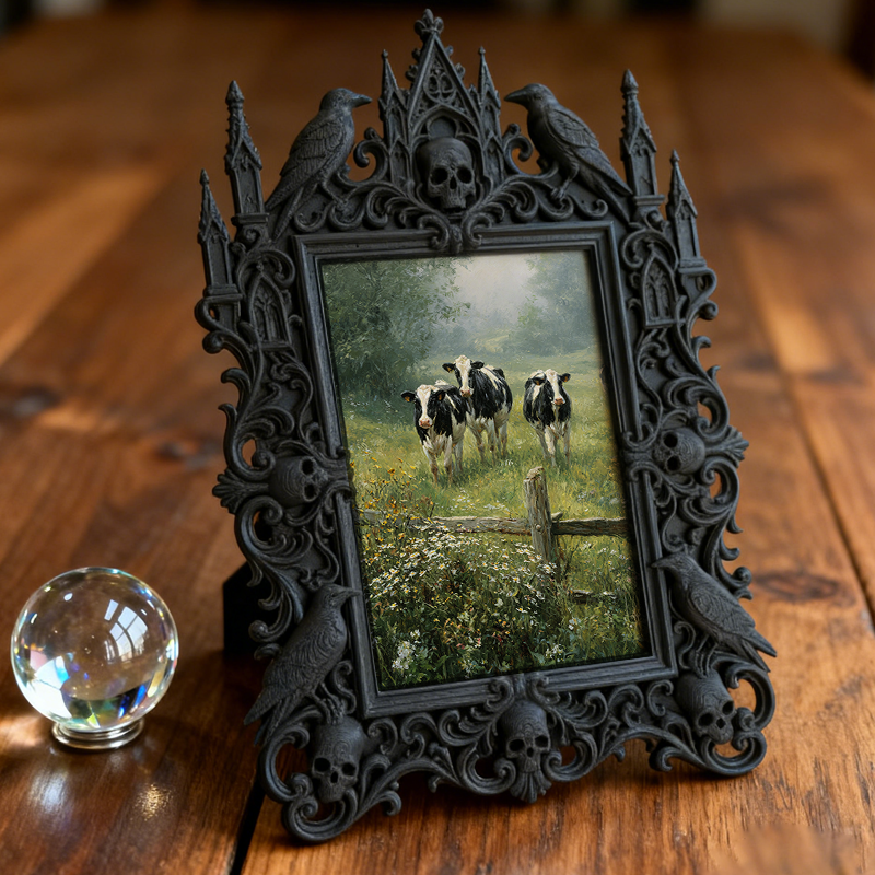 Gothic Dark-style Photo Frame | Dark Florist Shop Window Decor, Photo Ornament, Wall-mountable & Tabletop, Waterproof Plastic Frame