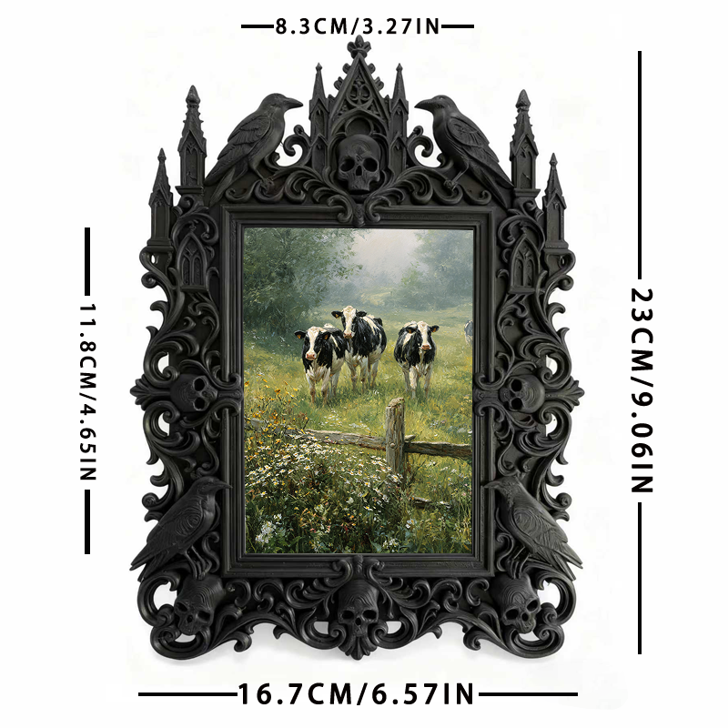 Gothic Dark-style Photo Frame | Dark Florist Shop Window Decor, Photo Ornament, Wall-mountable & Tabletop, Waterproof Plastic Frame